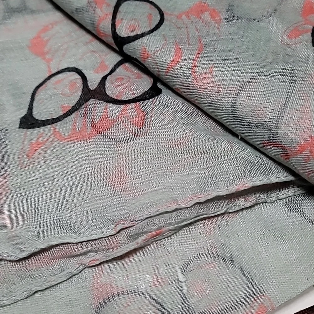 Woman's Joy‎ Susan Grey Gauze Cat with Glasses Scarf 30